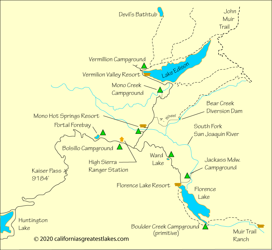 Lake Edison and Florence Lake area  map, CA