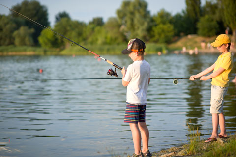 two boys fishing, CA